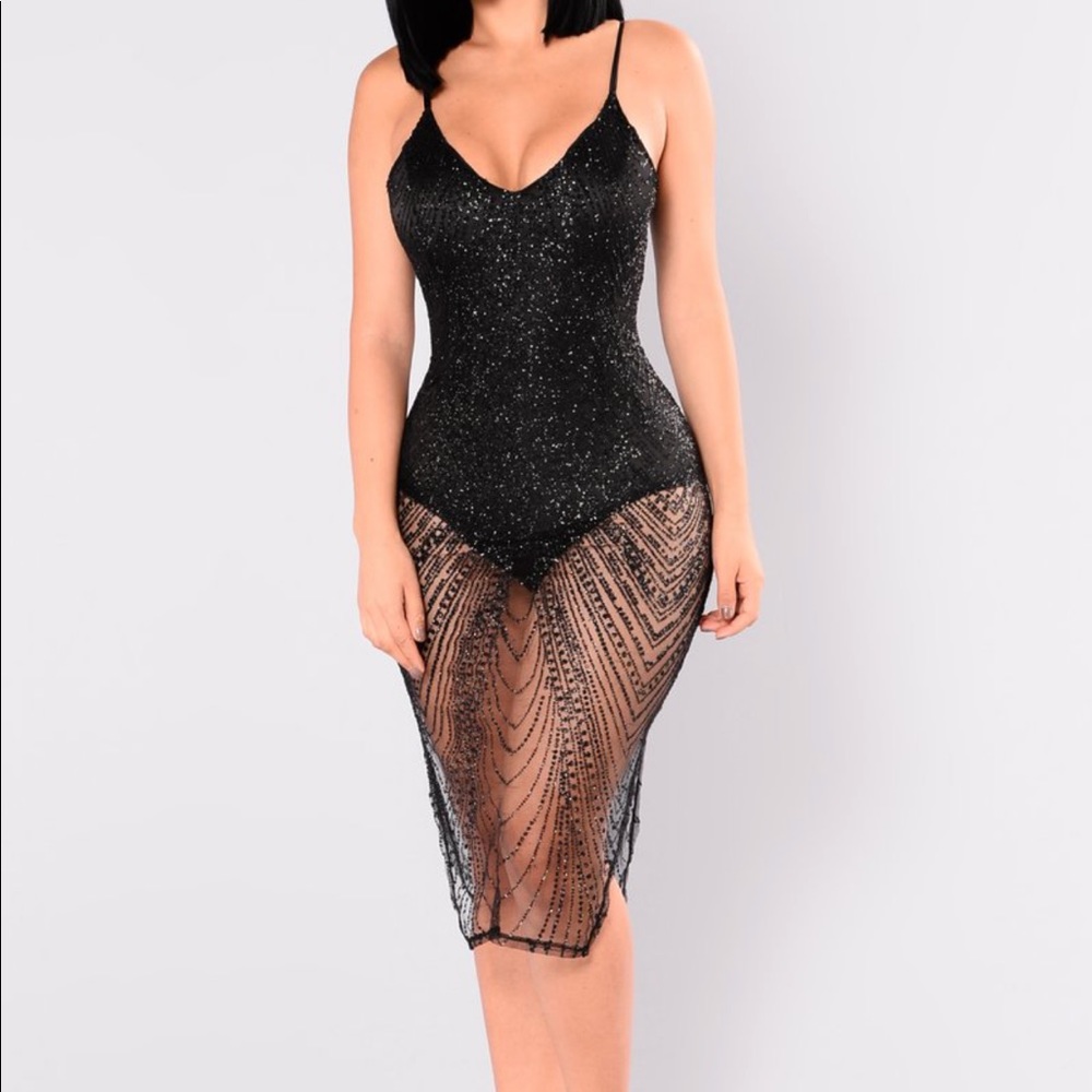 Fashion nova sheer rhinestone midi dress